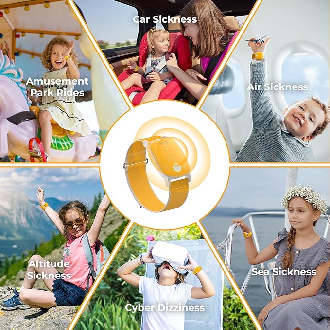 EmeTerm Explore for Kids FDA-Cleared Anti-Nausea Wristband IP68 Waterproof Morning Motion Sickness Relief Band Rechargeable Classic Strap Design Drug Free Non-drowsy Without Side Effects Sunny Yellow