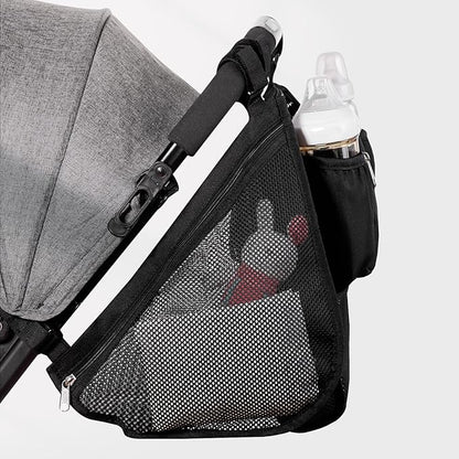 SUNVENO 2-pack Universal Stroller Organizer Caddy with Cup Holders, Wipes Pouch and Extra Storage, Zippered Mesh Side Sling for Pushchair, Black