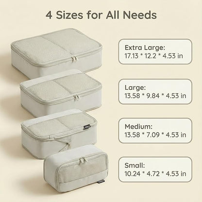 4 Piece Compression Packing Cubes for Suitcases and Backpack, Lightweight Travel Organizer Bags (Off White)