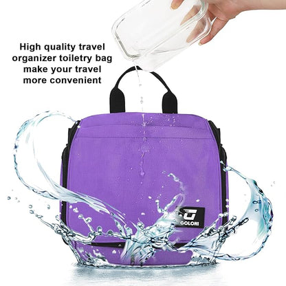 Goloni Hanging Toiletry Bag with Hook, Large Makeup Bag Travel Organizer, Water-Resistant Hanging Cosmetic Bag with 10 Compartments for Women & Men,Purple