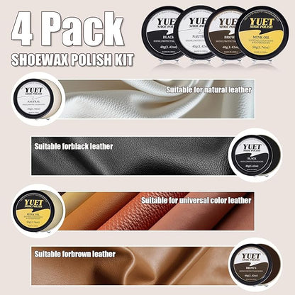 YUET 13PC Shoe Polish Care Kit Leather Boot Shine Set w/Travel Case, Brush, Cloth, Shoehorn, Brown Black Neutral Polish