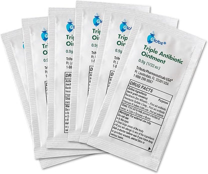 Globe (144 Pack) Triple Antibiotic Ointment 0.9g Single Packet, First Aid Kit for Minor Scratches, Wounds, Cuts and Burns, Prevents Infection Active Ingredients Compare to Leading Brand, Travel Size