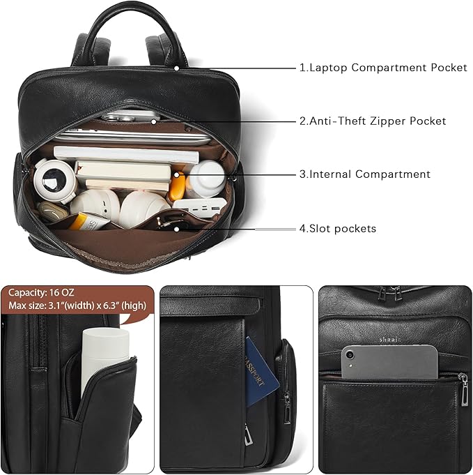 Shrrie Leather Laptop Backpack for Women with 17 inch Computer Backpack Purse for Travel College Work