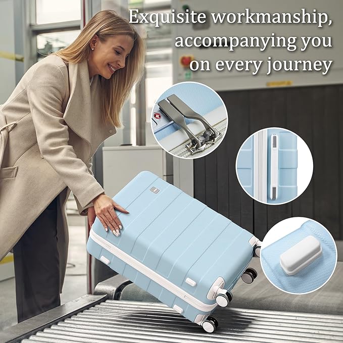 imiomo Hard Shell Luggage Sets 5 Piece for Women, Lightweight Hardside Rolling Suitcase Set with Spinner Wheels and TSA Lock, Blue