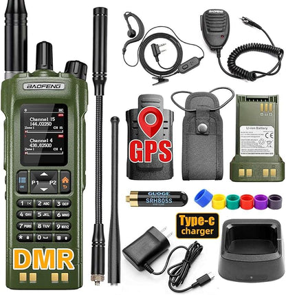 BAOFENG DM32 DM-32UV DMR Radio | Walkie Talkies Long Range | Digital Two-Way Radio | 10W High Power with GPS Positioning | Programming & Type-C Charging | 1PC (2500mAh Battery) (Army Green 1)