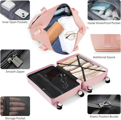 Merax 4-Piece Luggage Set with USB Charging Ports Suitcase with TSA Lock Travel Duffel Bag Wet-Dry Toiletry Bag, pink+Bag