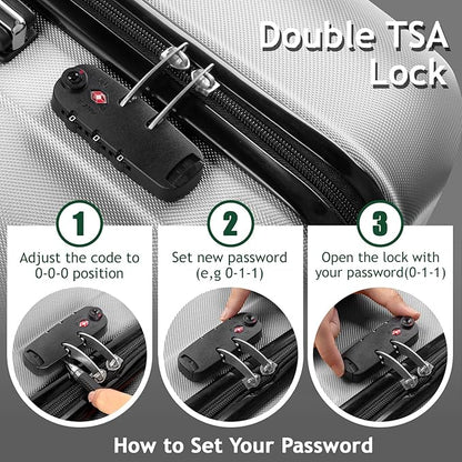 3 Piece Luggage Sets, Lightweight ABS Suitcase with 4 Spinner Wheels ＆ TSA Locks, Hardside Carry On Luggage Durable Suitcase Set for Family Travel Business - Grey, 20/24/28