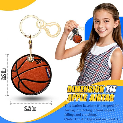 Leather Keychain for Airtag, Cute Protective Keychain Holder Compatible with Apple Air Tag,GPS Item Tracker Case Cover for Keys,Bags,Pets,Luggage(Basketball)