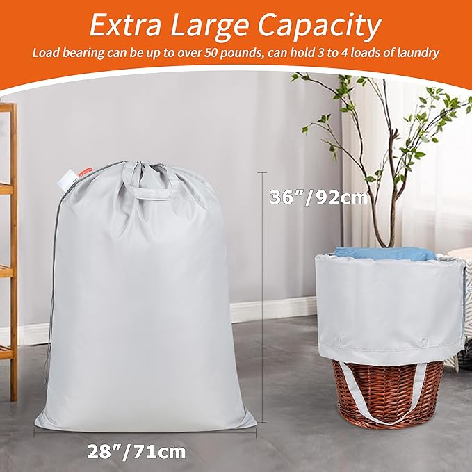 Gifts for Women,Polecasa Extra Heavy Duty Large Laundry Bag with Sturdy Handles and Drawstring Closure, Christmas Gift for Men, 28 x 36 inches Storage Bag for Basket, College, Dorm, Travel, Silver