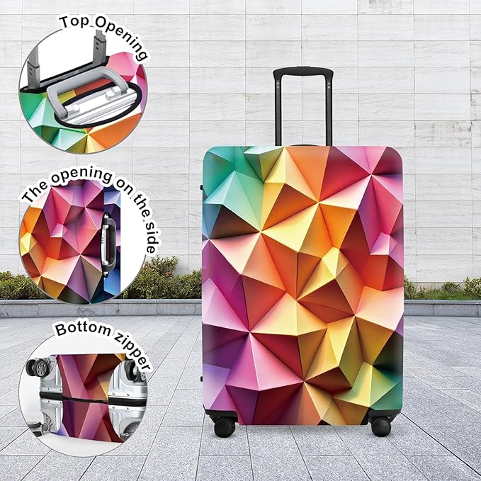 Abstract Geometric Luggage Cover, Gradient Polygons Waterproof Anti-Scratch Suitcase Protector, Modern Travel Case
