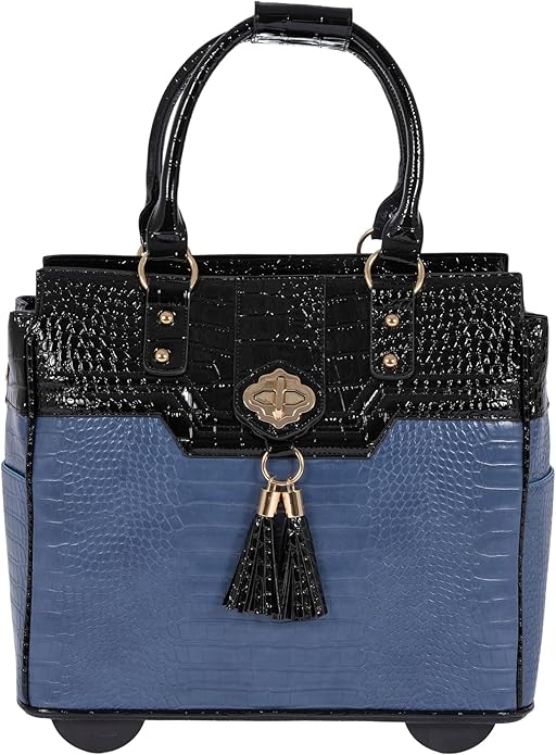 JKM and Company Alligator Compatible With Computer iPad, Laptop Tablet Rolling Tote Bag Briefcase Carryall Bag