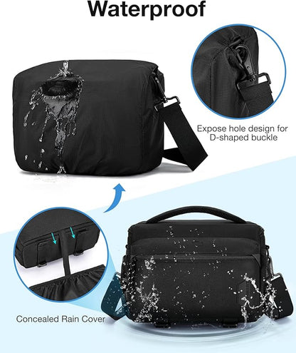 BAGSMART Small Camera Bag for Photographers, Compact Camera Shoulder Bags for DSLR/SLR/Mirrorless Cameras, Waterproof Crossbody Camera Case with Tripod Holder, Black