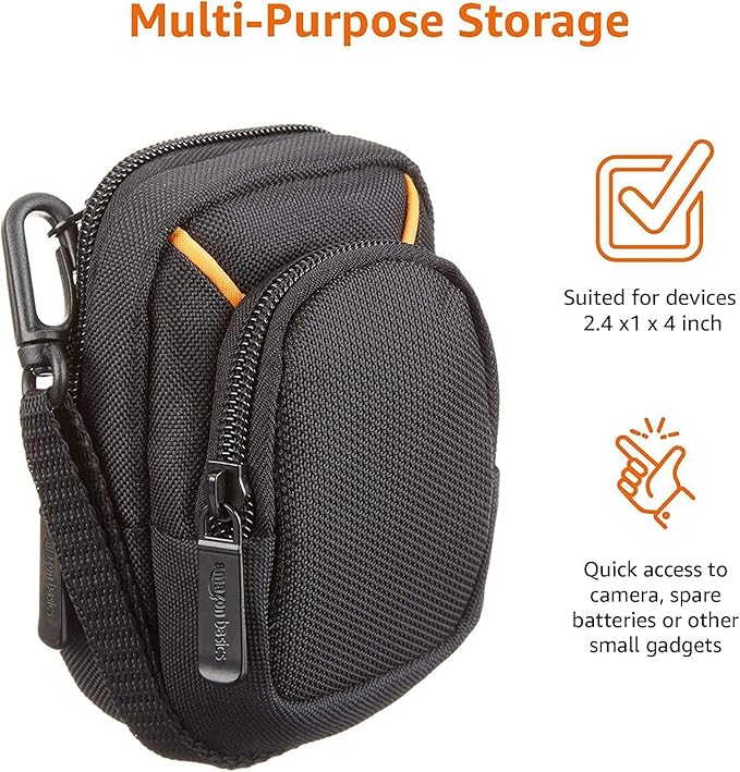Amazon Basics Medium Point and Shoot Camera Case, Interior dimension 4.29 x 2.52 x 0.91 inches, (Fits devices - 2.4 x 1 x 4 inches), Black, Solid
