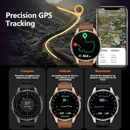 Smart Watch for Men Built-in GPS(Answer/Make Call/Text), 1.46" AI Smartwatch for Android Phones/iPhone, 100+ Sport Mode Fitness Tracker with Health/Sleep Monitor, Compass/Barometer/Altitude(2 Straps)