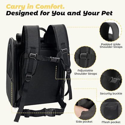 Zavothy Expandable Pet Backpack Carrier for Small Cats & Dogs, Airline Approved Travel Bag with Mesh Windows, Expandable Space, Padded Bottom, Foldable Design Black