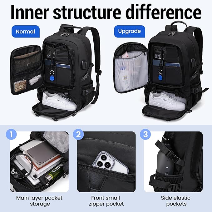 Men's Women's with Usb Port 50l Travel Backpack, Large Carry-On Backpacks，Expandable Oversized Laptop Bag Works