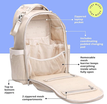 Itzy Ritzy Diaper Bag Backpack – Large Capacity Boss Plus Baby Backpack Diaper Bag Featuring 19 Pockets, Changing Pad, Stroller Clips, and Comfortable Backpack Straps, Oat