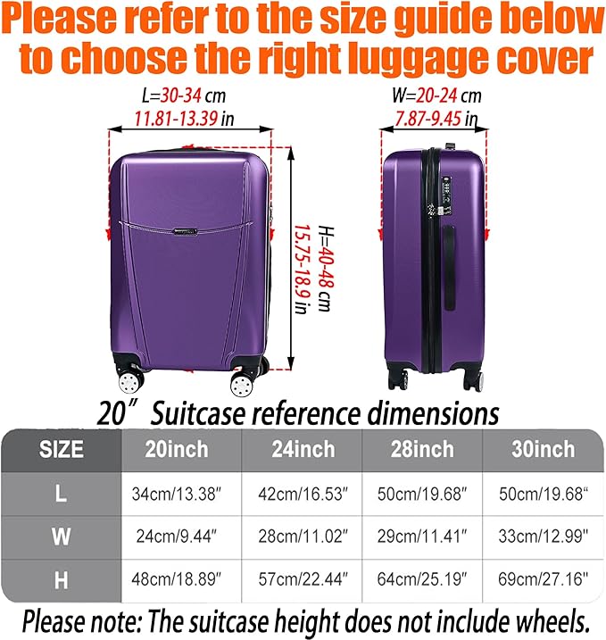 Suitcase Covers for Luggage – TSA Approved Clear PVC Luggage Protector Cover, Thick Transparent Waterproof Sleeve with Large Hook and Loop Closure, Fits 22" Wheeled Suitcases