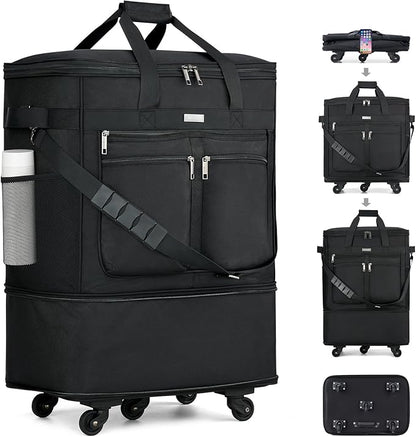 MILADA Expandable Luggage Bags for Travel Foldable Suitcase with Wheels Collapsible Rolling Travel Duffle Bag Lightweight Large Suitcases without Telescoping Handle, Black