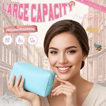 Chunful 24 Pcs Preppy Makeup Bag PU Leather Cosmetic Bag Bulk Makeup Plain Pouch Waterproof Toiletry Purse for Women Traveling Preppy Pencil Case Travel Purse Cosmetic(Pastel Color)