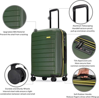 GinzaTravel ABS Luggage with TSA Locks,Large 28-Inch Expandable, and Friction-Resistant in dark green Spinner Suitcases