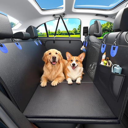 Dog Car Seat Cover for Back Seat, Superior Hard Bottom Back Seat Extender for Dogs, 100% Waterproof & Anti Scratch, Hold 500lbs Dog Hammock for Car SUV Trunk, Back Seat Pet Cover for Dogs, Blue