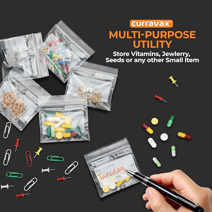 Pill Bags Pack of 225- BPA Free 3 x 2.75 inch Pill Pouch - Pill Pouches for Medicine with Write on Label –Clear Ziplock Pill Baggies for Travel Medicine Organizer