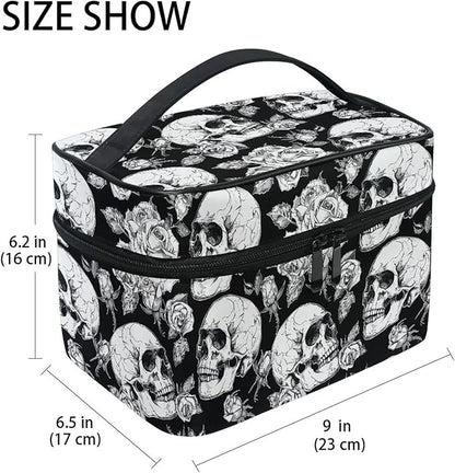 MNSRUU Makeup Bags, Gothic Skulls and Flowers Makeup Organizer Bags Toiletry Bag Box Travel Cosmetic Bag Make Up Train Case for Women Teen Girl Ladies