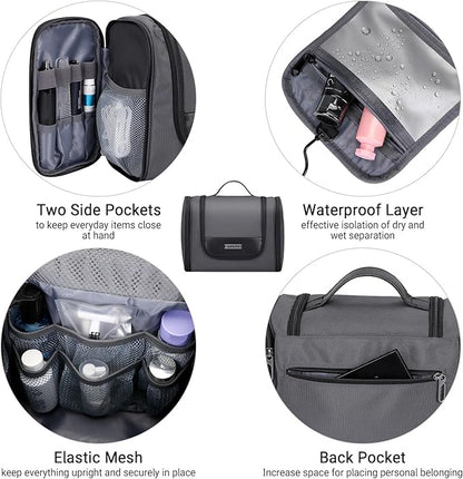 WITZMAN Toiletry Bag for Men Women Large Hanging Multi-organization Bathroom Bag Water-resistant Dopp Kit Shaving Bag Men(B690 Silvery Grey)