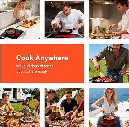 Dual Coils Design of Stainless Steel Single Burner Electric Cooktop, 1800W Commercial Ceramic Infrared Cooking Hot Plate, 12 inch Portable Countertop Radiant Stove Top Cooker with WATT n TEMP Control