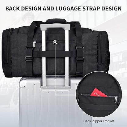 WITZMAN Duffle Bag for Men Large Carry On Weekender Bag 54L Nylon Duffle Gym Bags for Travel with Shoes Compartment(B717 Black)