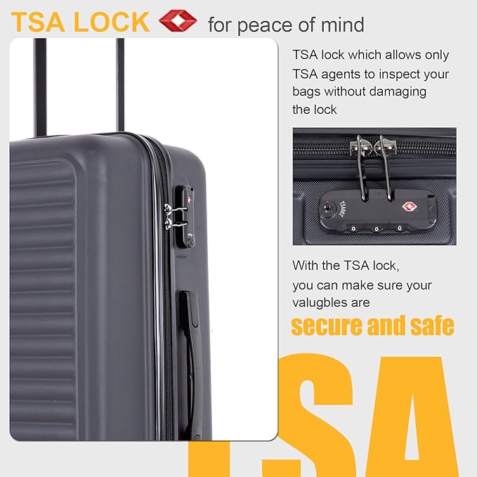 Travelhouse Luggage Sets, Expandable Hardside Suitcases 24in/28in, Carry on 20in,3 Piece Set Travel Luggages Clearance with Double Spinner Wheels TSA Lock Lightweight (Black-85)