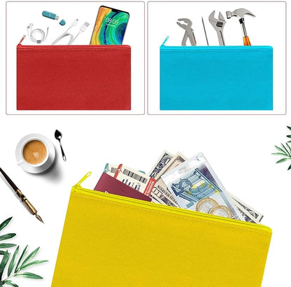 12 Pieces Cotton Canvas Makeup Bag, Multipurpose Cosmetic Bag with Zipper Travel Toiletry Pouch, Blank DIY Craft Bag (Multicolored A, XL)