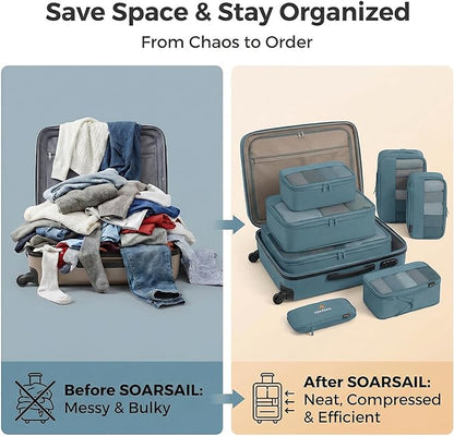 4 Piece Compression Packing Cubes for Suitcases and Backpack, Lightweight Travel Organizer Bags (Gray Blue)