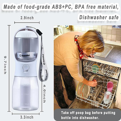 Dog Water Bottle with Food Container & Poop Bag Holder, Travel Water Bowl, Portable Pet Dispenser, Dog Gifts Stuff Accessories Items, Puppy Essentials for Yorkie Chihuahua Walking Hiking