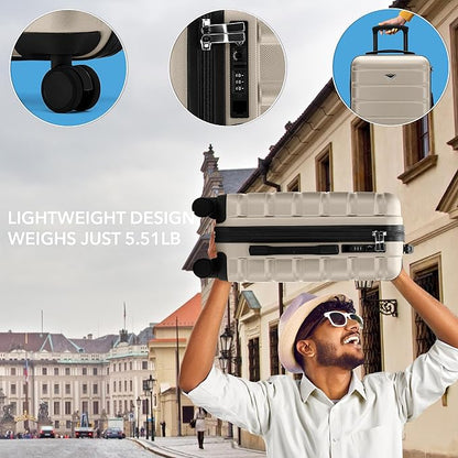Flight Knight Carry On Suitcase Hardside Built In TSA Lock & USB Port Silent Double Spinner Wheels Maximum Overhead Carry-On Bag For American & United Approved Airlines(22x14x9,Champagne)