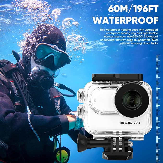 Waterproof Case&Floating Hand Grip Compatible with Insta360 GO 3, Protective Underwater Dive Housing Shell with Bracket Accessories