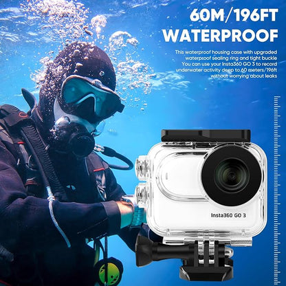 Waterproof Case&Floating Hand Grip Compatible with Insta360 GO 3, Protective Underwater Dive Housing Shell with Bracket Accessories