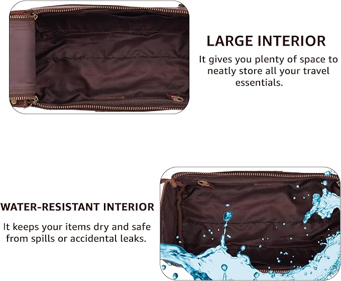 Genuine Leather Travel Toiletry Bag for Men & Women – Premium Water-Resistant Large Dopp Kit, Shaving Organizer & Bathroom Essentials Case - Cherry