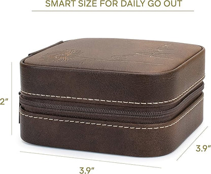 Custom Leather Jewelry Box w/Name & Birth Flower Month - Birthday Gifts for Women, Personalized Jewelry Travel Case - Customized Jewelry Organizer Box, Mom Birthday Gifts - Gray