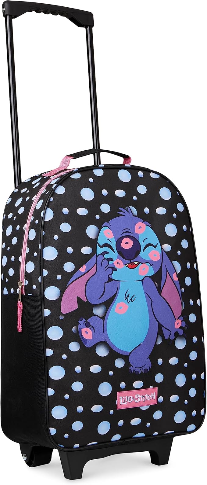 Disney Kids Rolling Luggage 16×11 in, 16‑L Carry‑On Suitcase with Wheels, Foldable Lightweight Travel Bag, Gifts for Kids(Black Stitch)