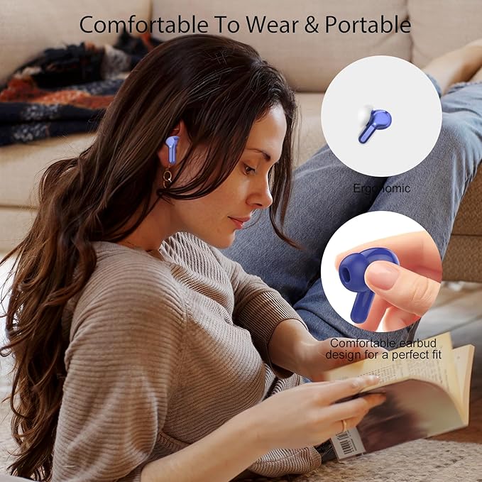 Wireless Earbuds, Bluetooth 5.4 Headphones HiFi Stereo, Bluetooth Earbuds with ENC Noise Cancelling Mic, IP7 Waterproof in Ear Earphones, 48H, LED Display Ear Buds for Pad Phones Workout Sports, Blue
