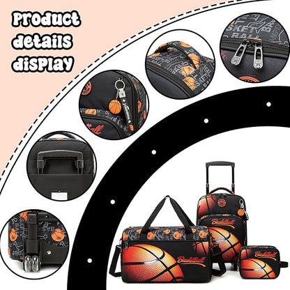 Kids Basketball Luggage with Wheels Suitcases Travel Softside Suitcases 16" Carry on Suitcase with Duffle Bag Luggage Sets Airline Approved