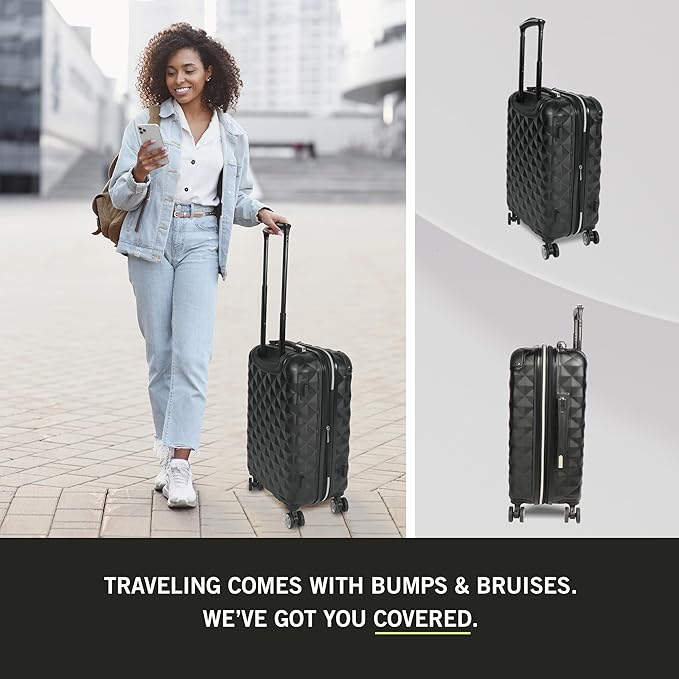 Kenneth Cole REACTION Diamond Tower Collection Lightweight Hardside Expandable 8-Wheel Spinner Travel Luggage, Black, 28-Inch Checked