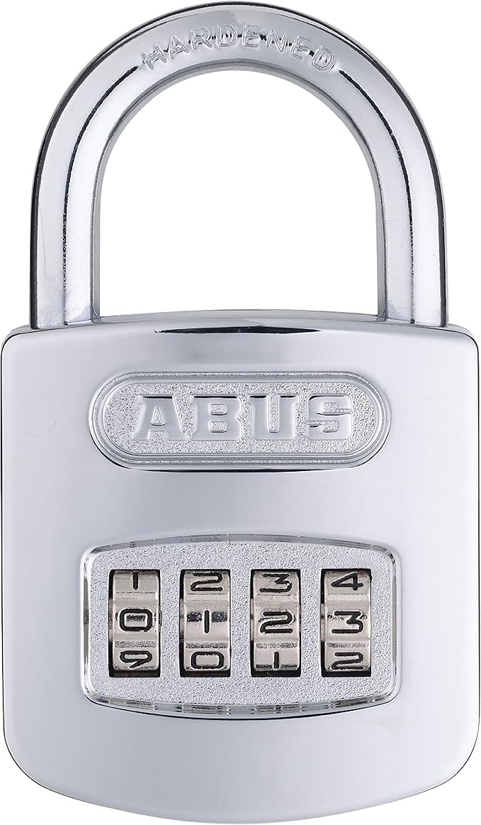 ABUS 160/50 B 160 All Weather Chrome 4 Dial Combination Padlock, Black/Silver