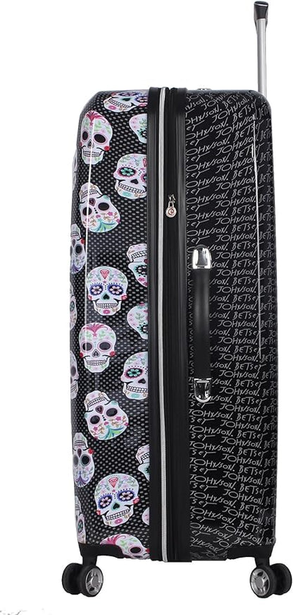 Betsey Johnson 30 Inch Checked Luggage Collection - Expandable Scratch Resistant (ABS + PC) Hardside Suitcase - Designer Lightweight Bag with 8-Rolling Spinner Wheels