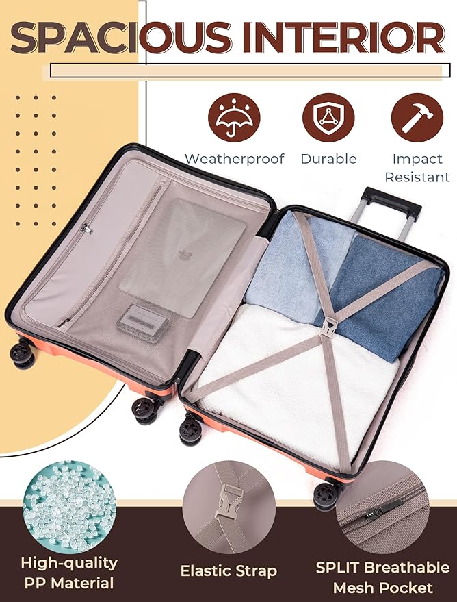 Luggage Sets 5 Piece, Suitcases with Wheels, Hardshell Suitcase Set, PP Carry on Luggage Set with TSA Lock, Travel Luggage