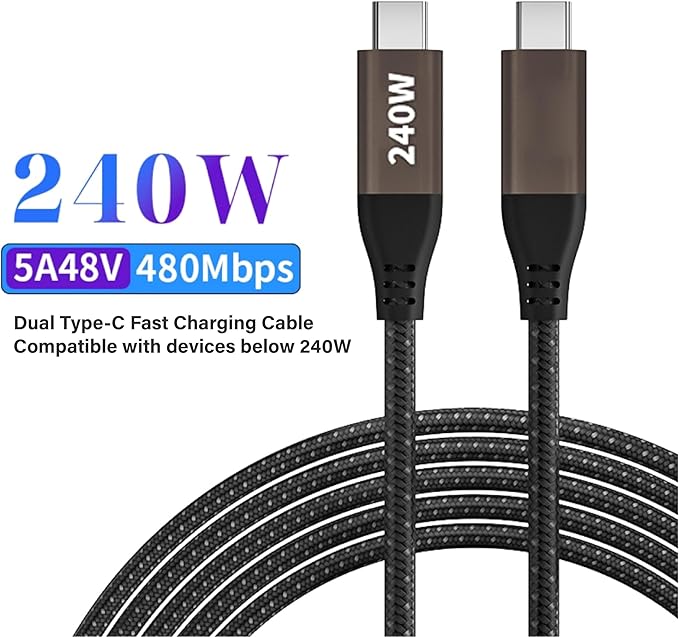 455W GaN5 7-Port Slim Design Charging Station + 240W 6.6 ft Data Cable, Compatible with Phones, Tablets, Laptops, Smart Wearables, and Gaming Devices