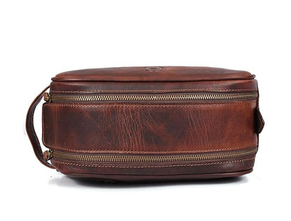 10" Premium Leather Toiletry Travel Pouch With Waterproof Lining Black Color | King-Size Handcrafted Vintage Shaving Kit By Aaron Leather Goods