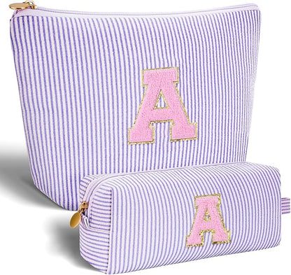 Makeup Bag Set Initials Cosmetic Bag,Birthday Graduation Gifts for 10 11 12 13 14 15 16 17 18 Years Old Girl Girlfriend Teen Girls Gift Trendy Stuff Toiletry Bag Travel - Lavender,A
